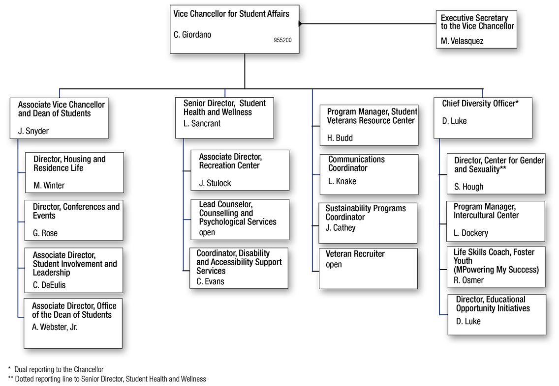 Org chart for the Vice Chancellor for Student Affairs